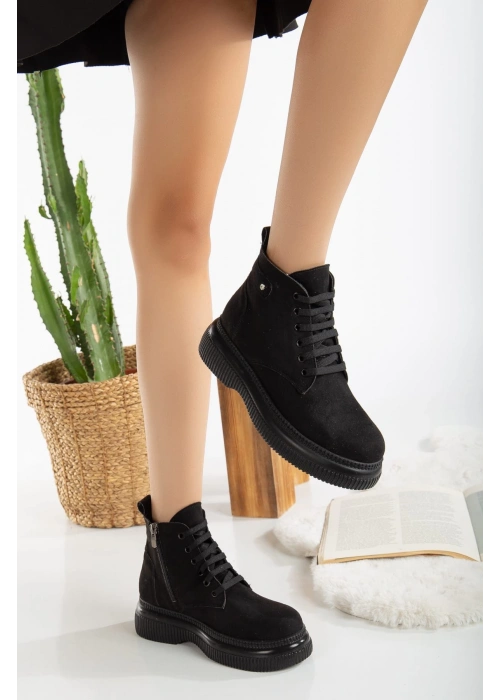 Jiwa Siyah Süet Bağcıklı Bot