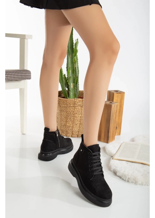 Jiwa Siyah Süet Bağcıklı Bot