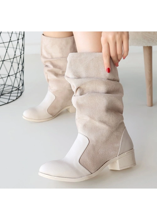 Jolin Bej Cilt Süet Detaylı Çizme