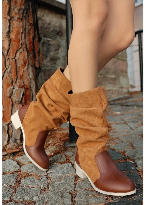 Jolin Taba Cilt Süet Detaylı Çizme