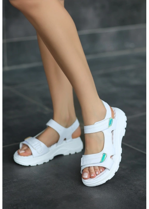 Jrita Beyaz Deri Sandalet