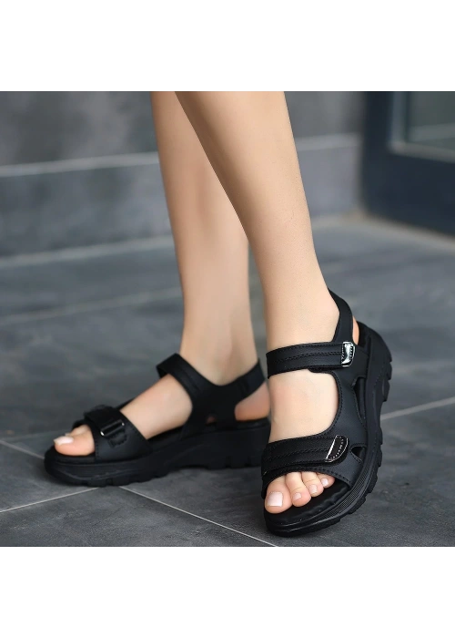 Jrita Siyah Deri Sandalet