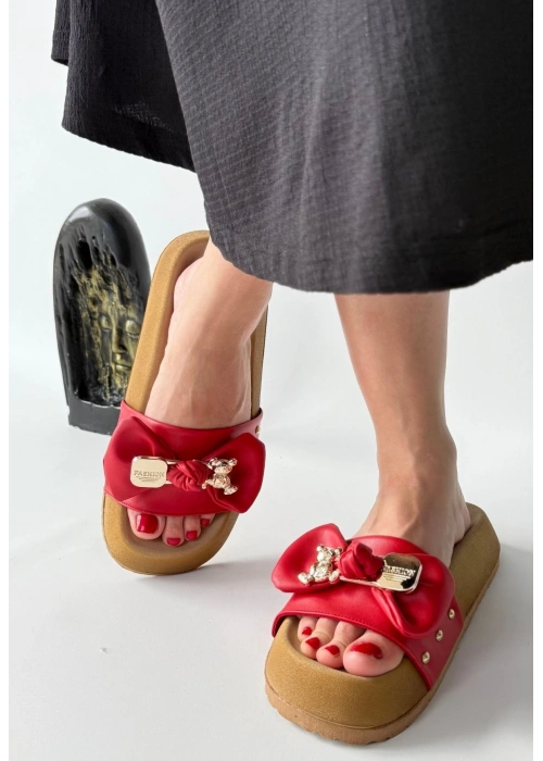 Jude Kırmızı Cilt Ayıcıklı Terlik
