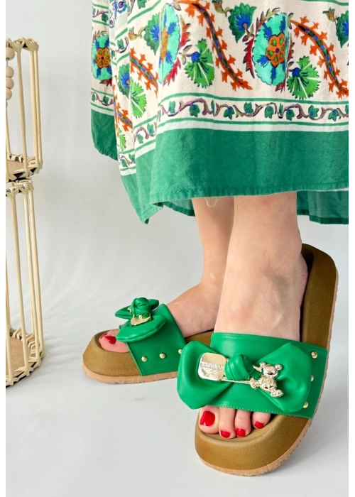 Jude Yeşil Cilt Ayıcıklı Terlik