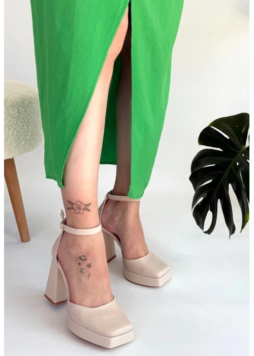 Kawer Bej Cilt Topuklu Ayakkabı