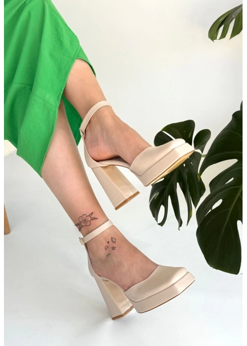 Kawer Bej Cilt Topuklu Ayakkabı