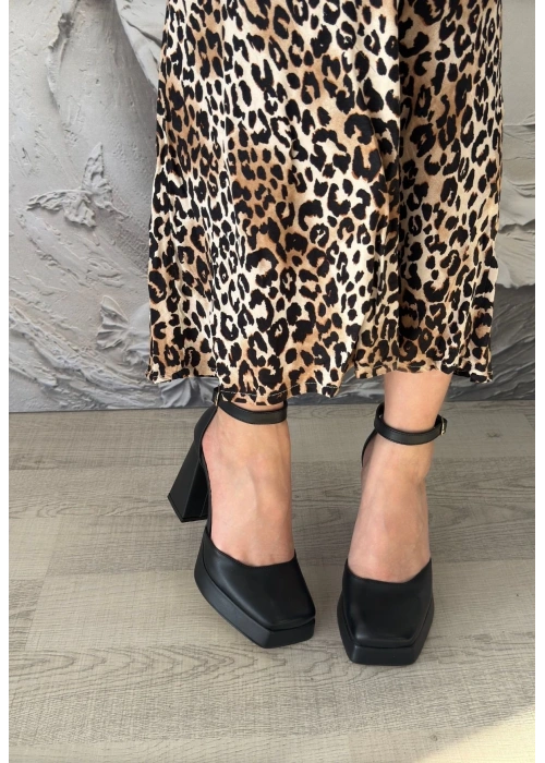 Kawer Siyah Cilt Topuklu Ayakkabı