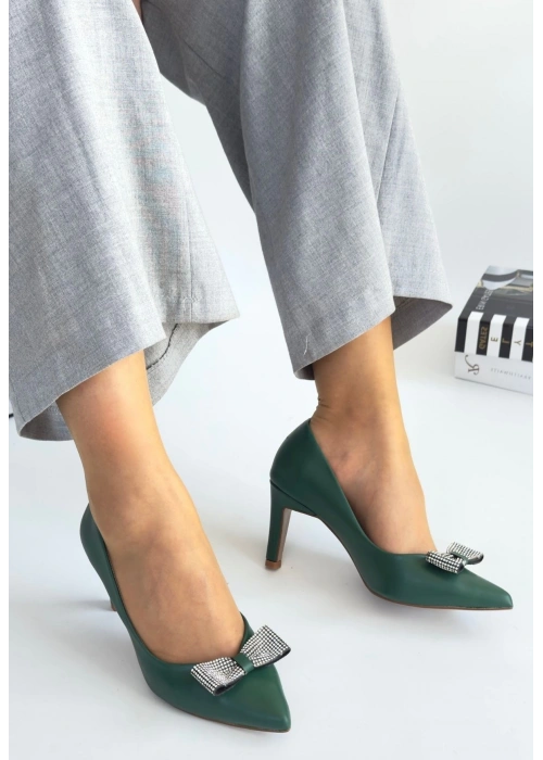 Keana Yeşil Cilt Topuklu Ayakkabı
