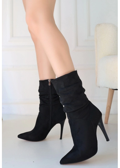 Kiara Siyah Süet Topuklu Çizme