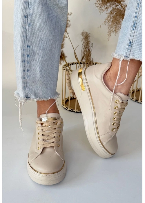 Kity Bej Cilt Bağcıklı Spor Ayakkabı