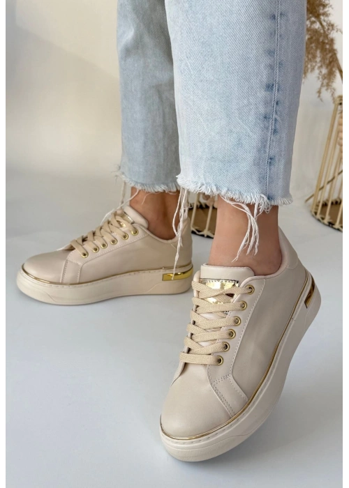 Kity Bej Cilt Bağcıklı Spor Ayakkabı