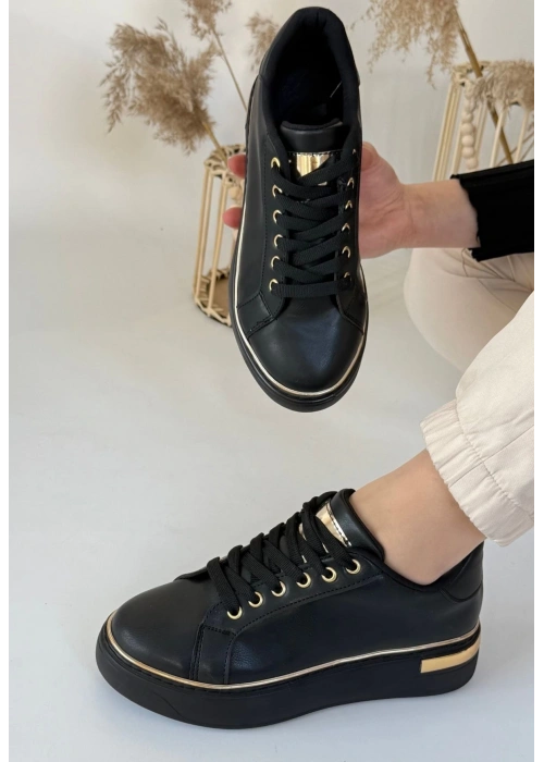 Kity Siyah Cilt Bağcıklı Spor Ayakkabı