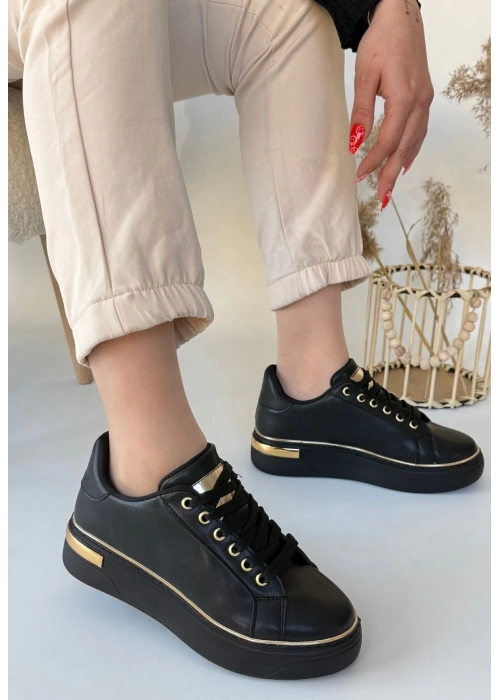 Kity Siyah Cilt Bağcıklı Spor Ayakkabı