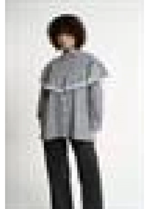 Lace Detailed Pleated Striped Shirt | Black