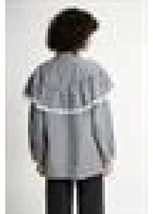 Lace Detailed Pleated Striped Shirt | Black