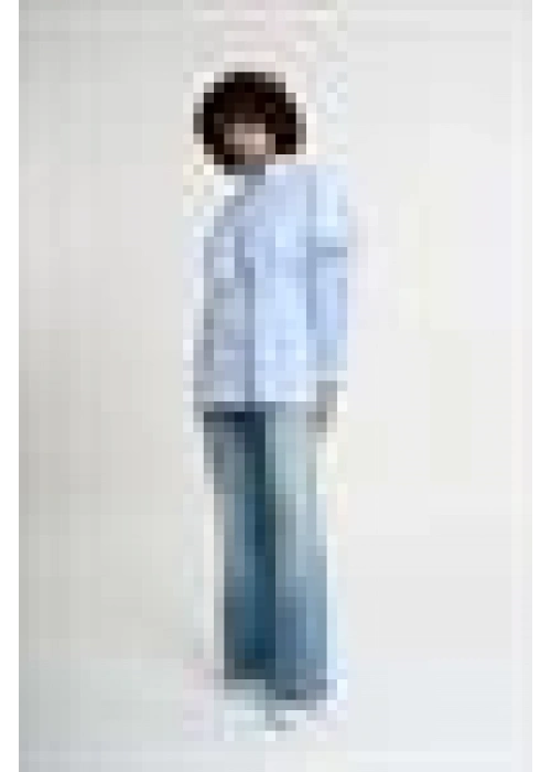 Lace Detailed Pleated Striped Shirt | Light Blue