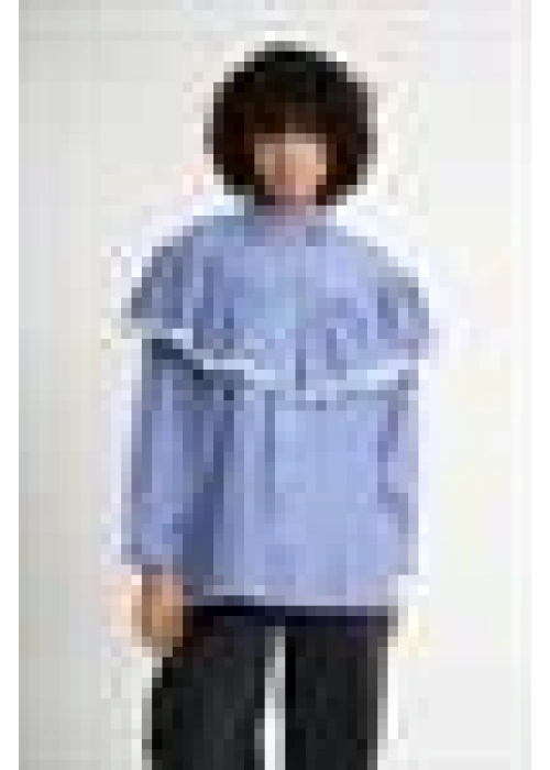 Lace Detailed Pleated Striped Shirt | Navyblue