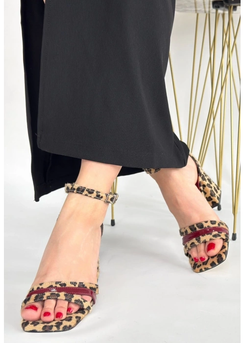 Lanja Leopar Süet Bordo Rugan Detaylı Ayakkabı