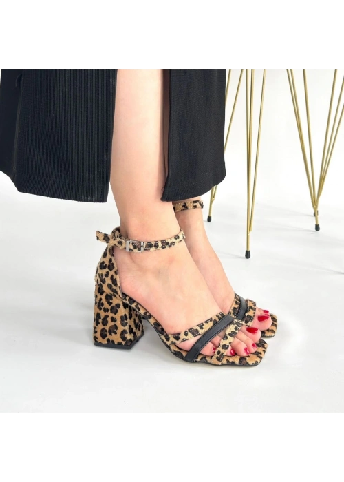 Lanja Leopar Süet Siyah Cilt Detaylı Ayakkabı