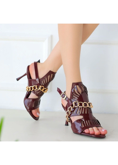 Lidya Bordo Rugan Topuklu Ayakkabı