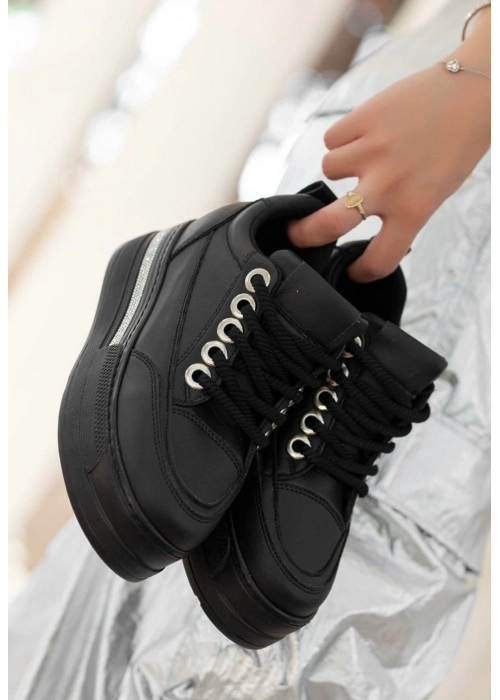 Lulu Siyah Cilt Bağcıklı Spor Ayakkabı