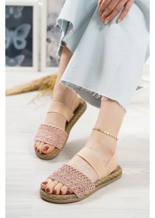 Marri Pudra Dantel Lastikli Sandalet