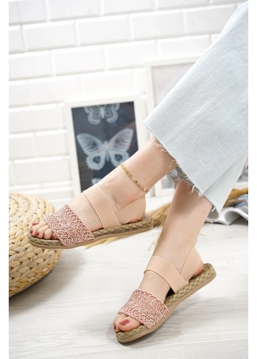 Marri Pudra Dantel Lastikli Sandalet