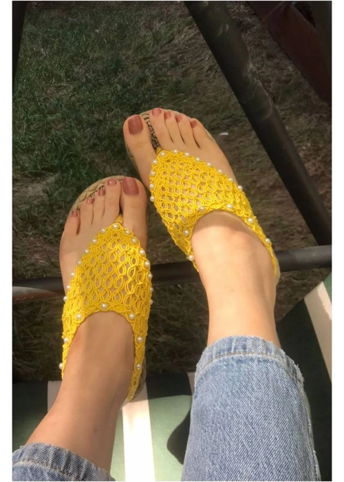 Mayya Sarı Örgülü Sandalet