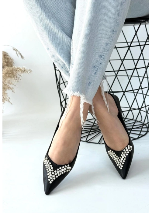 Mekta Siyah Cilt Topuklu Ayakkabı