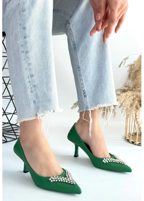 Mekta Yeşil Cilt Topuklu Ayakkabı