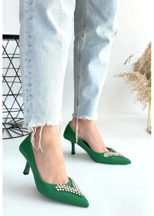 Mekta Yeşil Cilt Topuklu Ayakkabı