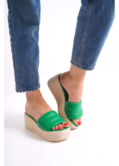 Mendal Yeşil Cilt Dolgu Topuk Terlik