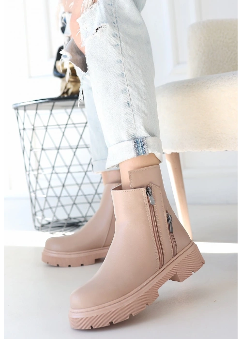 Menta Nude Cilt Fermuar Aksesuarlı Bot