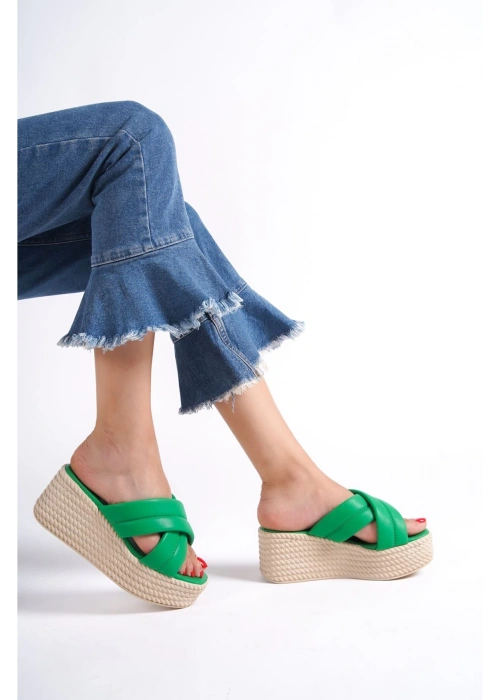 Merky Yeşil Cilt Dolgu Topuk Terlik