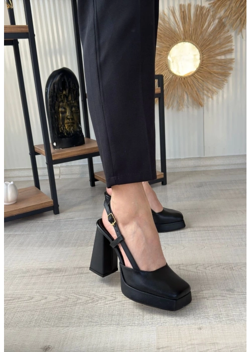 Mety Siyah Cilt Topuklu Ayakkabı
