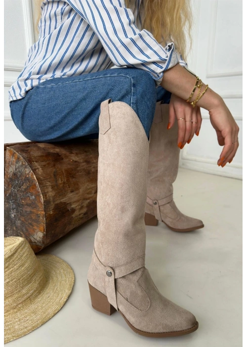 Milla Nude Süet Tak Çıkar Topuklu Bot Ve Çizme