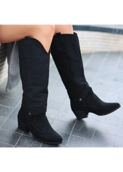 Milla Siyah Süet Tak Çıkar Topuklu Bot Ve Çizme