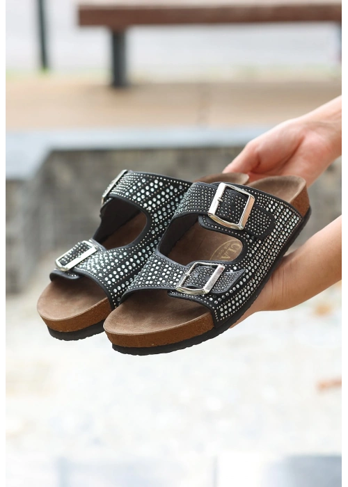 Monte Siyah Nubuk Boncuk İşlemeli Terlik