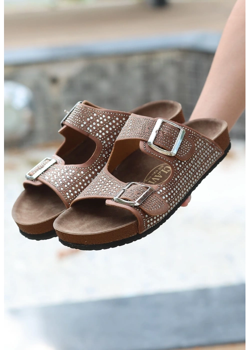 Monte Taba Nubuk Boncuk İşlemeli Terlik