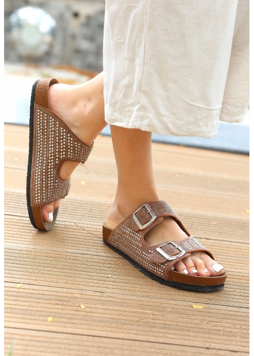 Monte Taba Nubuk Boncuk İşlemeli Terlik