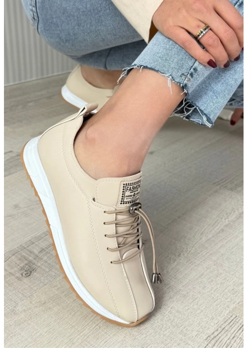 Monya Bej Cilt Bağcıklı Spor Ayakkabı