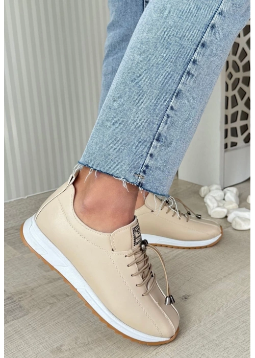 Monya Bej Cilt Bağcıklı Spor Ayakkabı