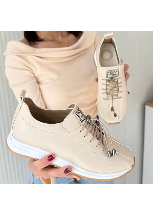 Monya Bej Cilt Bağcıklı Spor Ayakkabı