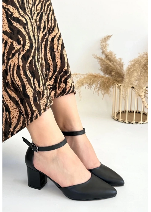 Mulen Siyah Cilt Topuklu Ayakkabı