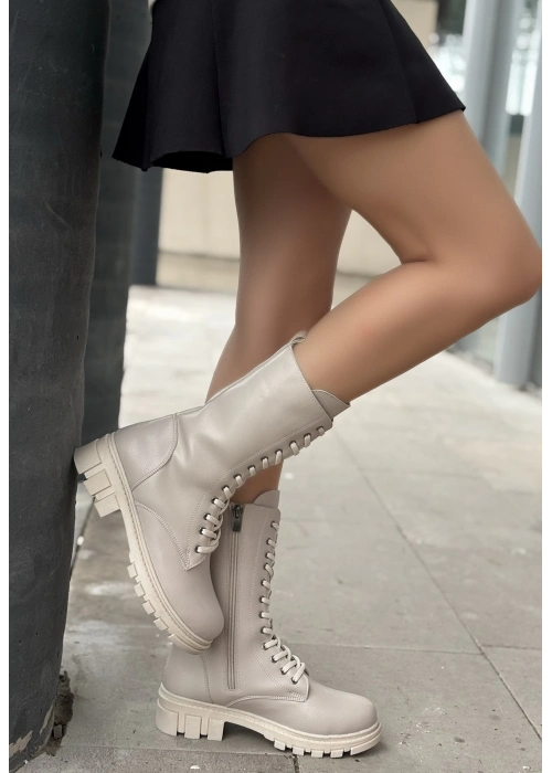 Nabah Bej Cilt Bağcıklı Bot