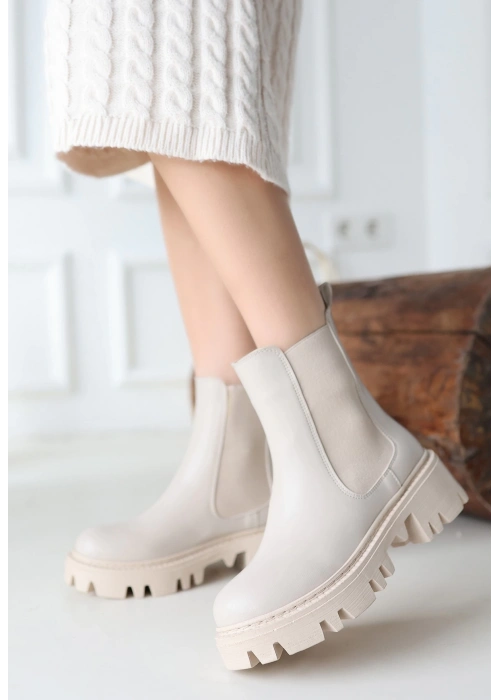 Ninle Bej Cilt Topuklu Bot