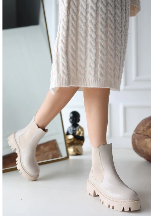 Ninle Bej Cilt Topuklu Bot