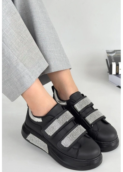 Nino Siyah Cilt Cırt Cırtlı Spor Ayakkabı