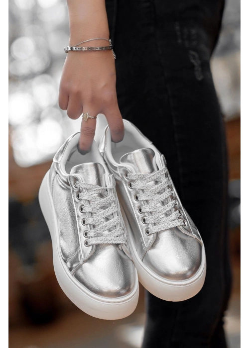 Nommi Gümüş Rugan Bağcıklı Spor Ayakkabı