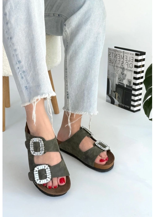 Nool Yeşil Nubuk Terlik